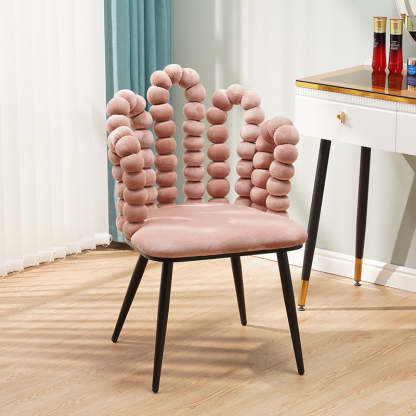 Contemporary Velvet Bead String Trapezoidal Vanity Stool