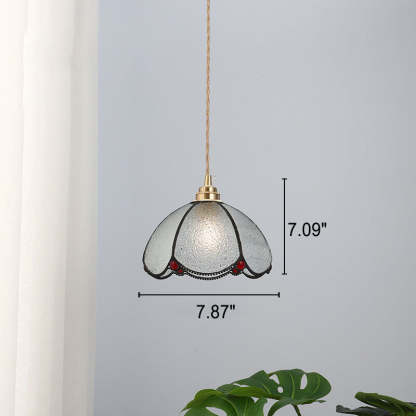 Japanese Vintage Brass Stained Glass Cone Pendant