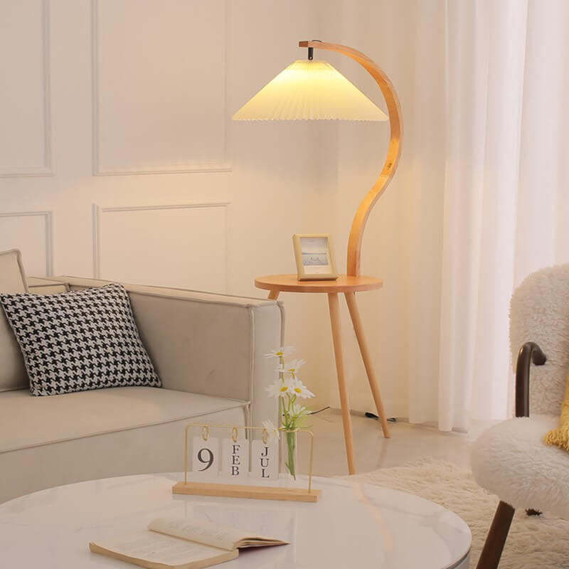 Vintage Pleated Solid Wood Tray Floor Lamp