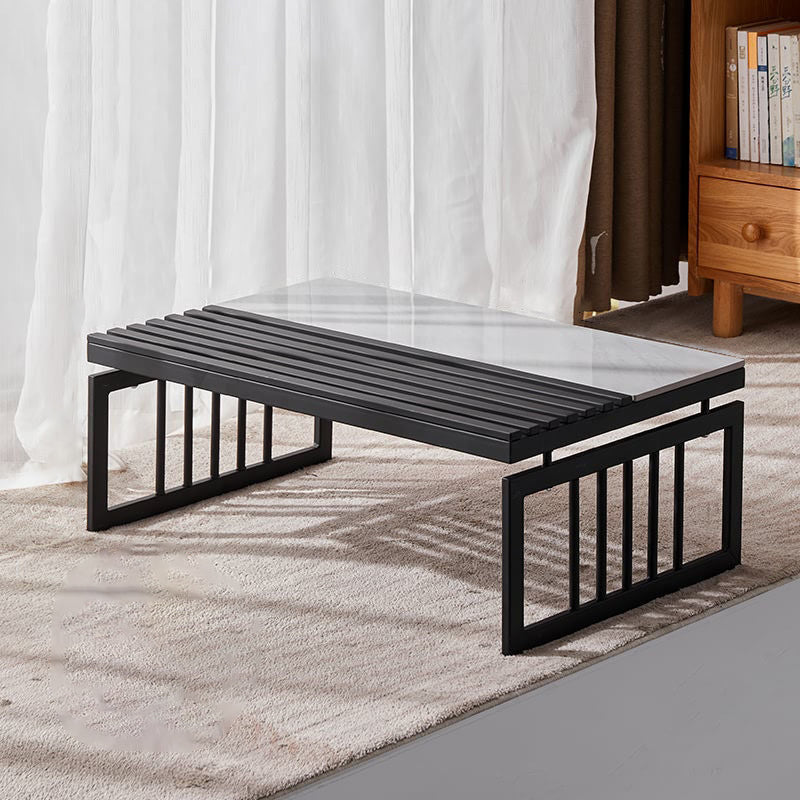 Japanese Sintered Stone Metal Coffee Table — Gray Sintered Stone + Gold Frame