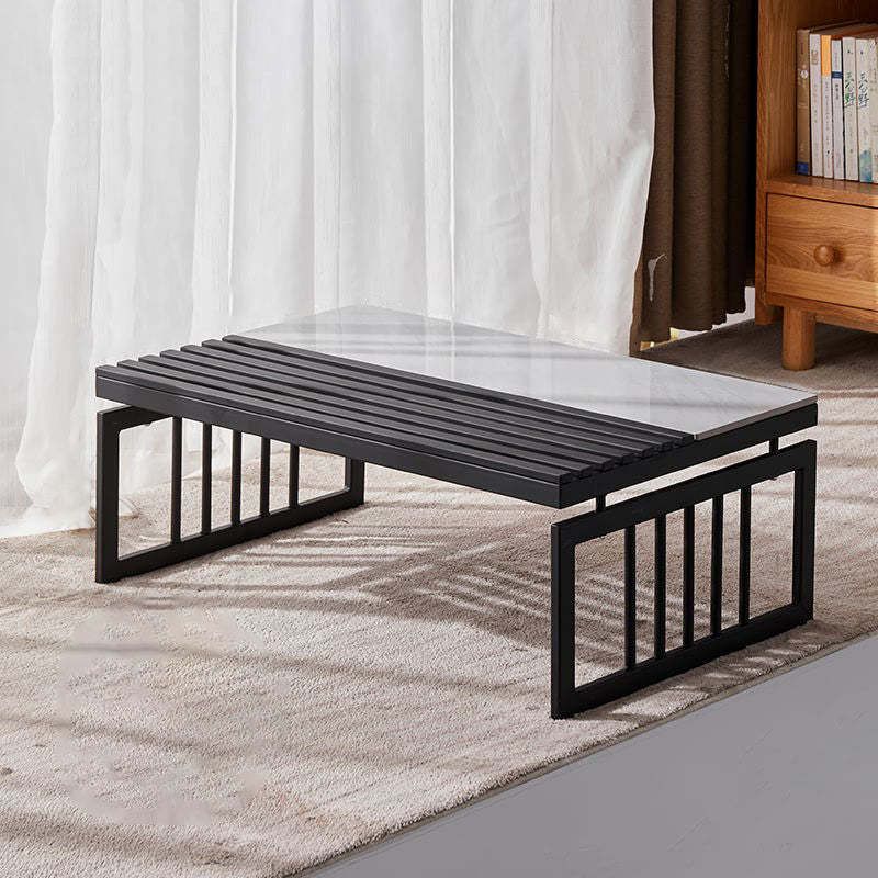 Japanese Sintered Stone Metal Coffee Table — Gray Sintered Stone + Gold Frame