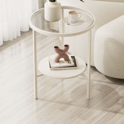 Minimalist Glass Sintered Stone Round Coffee Table 1-Shelf
