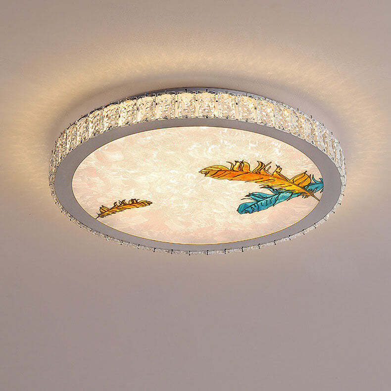 Modern Luxury Enamel Crystal Round LED Flush Mount Light