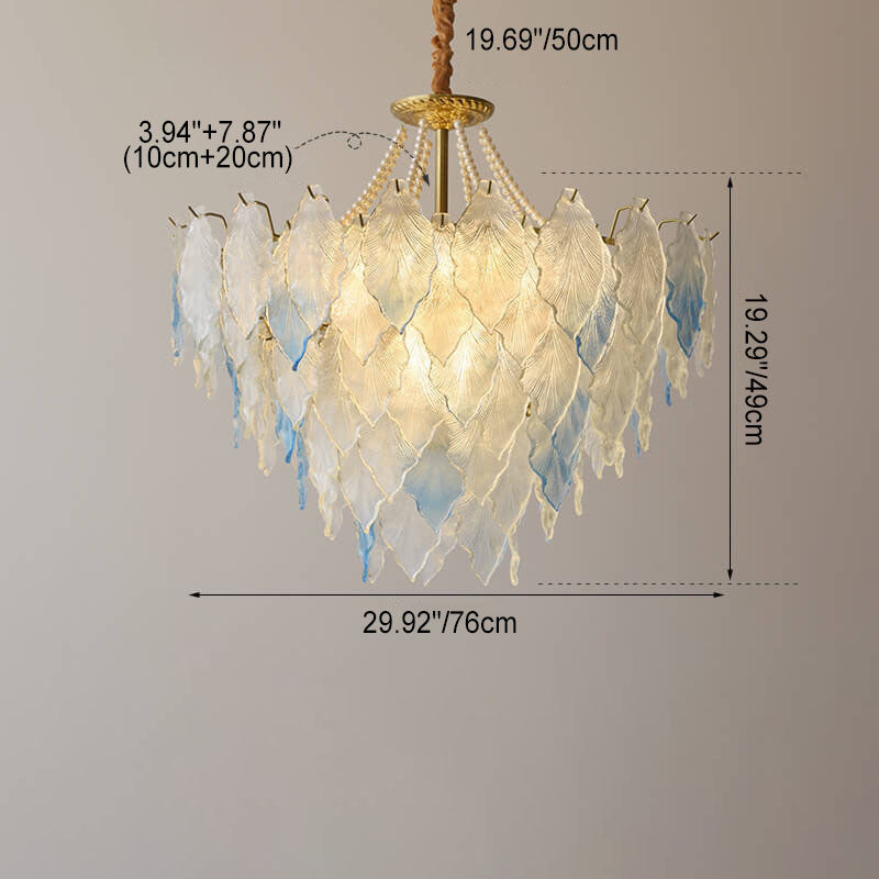 French Tree Leaf Pearl Iron Copper Glass Chandelier