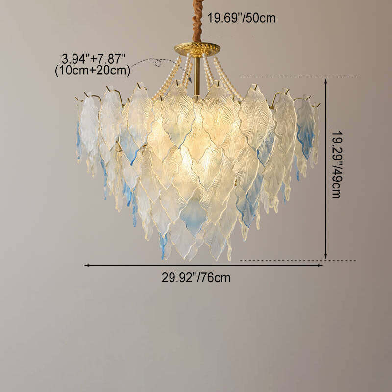 French Tree Leaf Pearl Iron Copper Glass Chandelier