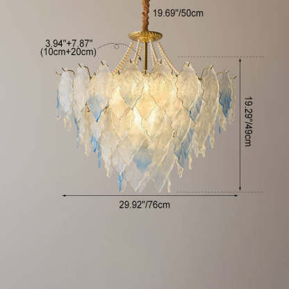 French Tree Leaf Pearl Iron Copper Glass Chandelier