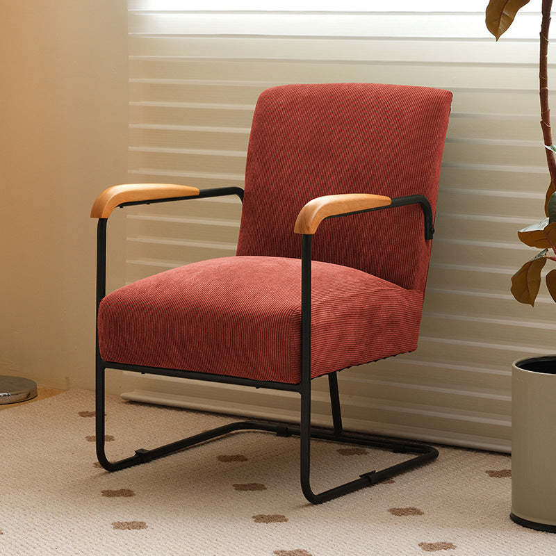 Scandinavian Corduroy Wood Square Accent Chair