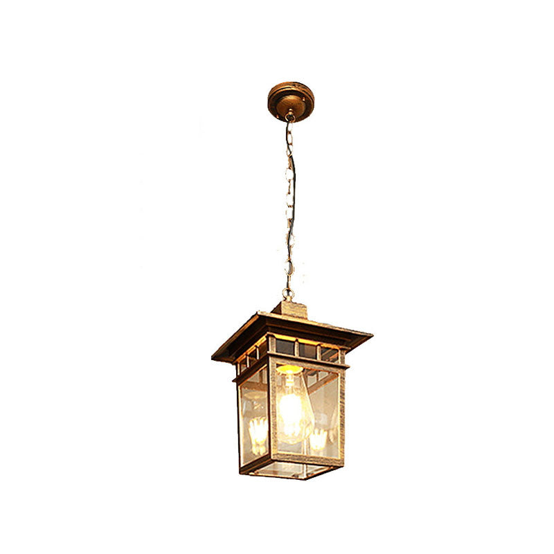 European Square Cage Aluminum Glass Outdoor Pendant Light