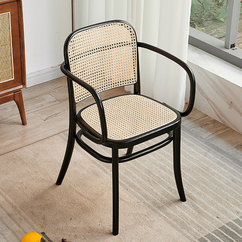 Retro Grid Wood Rattan Dining Chair — Armless / Black