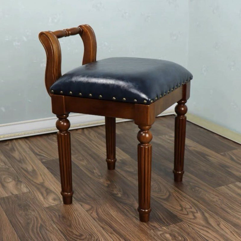 European Tufted Leather Low Back Vanity Stool