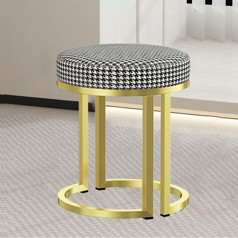 Modern Leather Velvet Iron Cylindrical Vanity Stool — White - Leather
