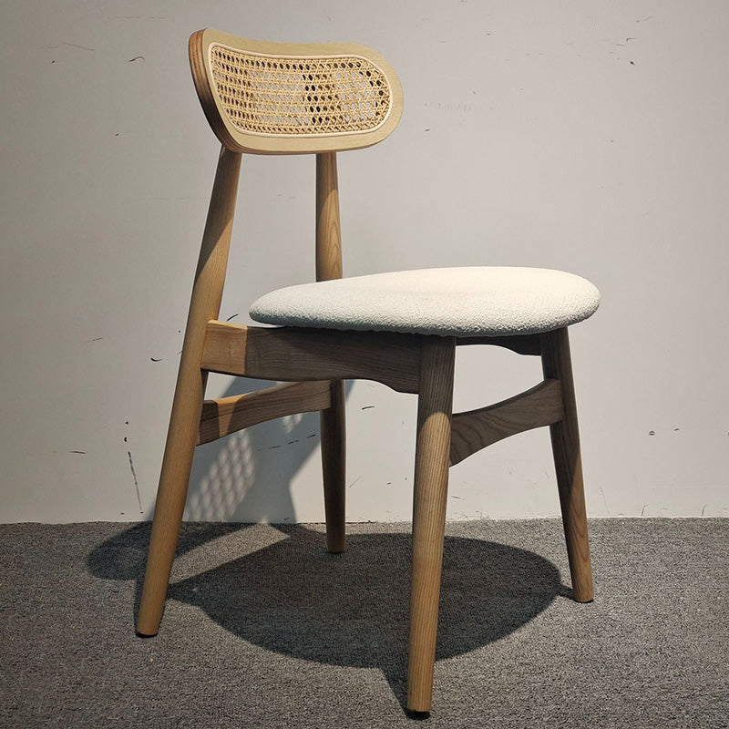 Japanese Faux Leather Wood Splayed-Leg Dining Chair