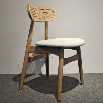 Japanese Faux Leather Wood Splayed-Leg Dining Chair