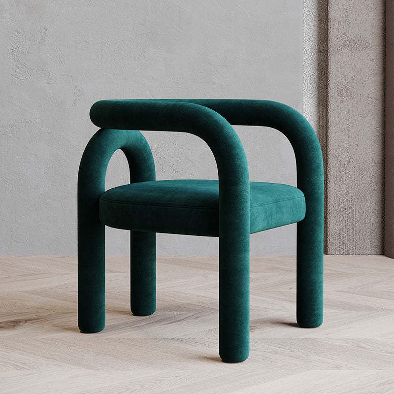 Scandinavian Curved Velvet Steel Armchair — Green