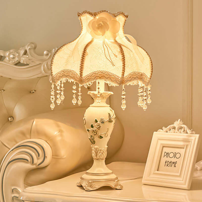 European Retro Carved Resin Fabric Alloy Lamp — C / Remote Control Switch / 110V-120V For US/CA