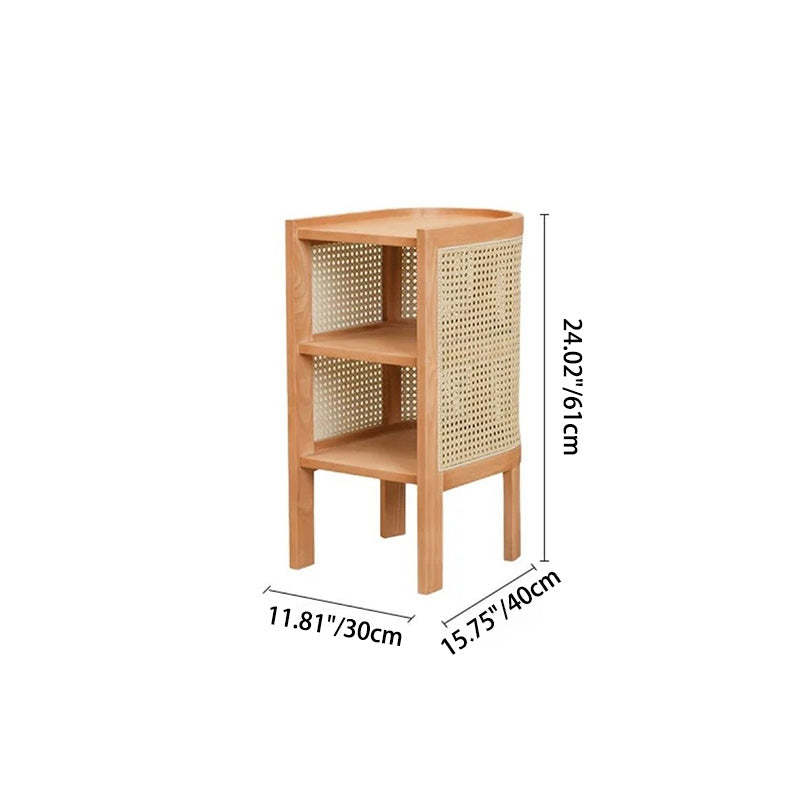 Japanese Rattan Ash Wood Weaving Nightstand 2-Storage