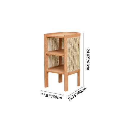 Japanese Rattan Ash Wood Weaving Nightstand 2-Storage