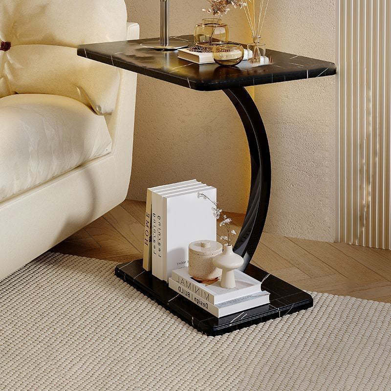 Lighom 2-tier elliptical steel end & side tables for bedroom — Rectangular / Black