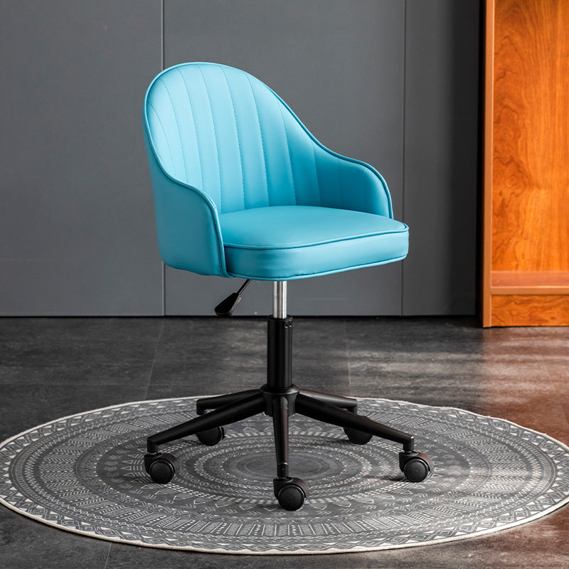 Modern Leather Steel Movable Desk Chair — Stainless Steel - Chrome / Yellow & Gray
