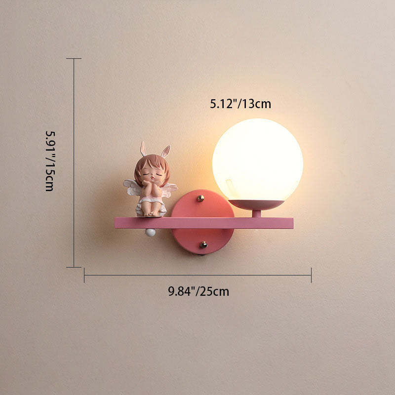 Kids Girls Unicorn Orb Resin Iron Glass Wall Sconce — A - White / Left / 110V-120V For US/CA