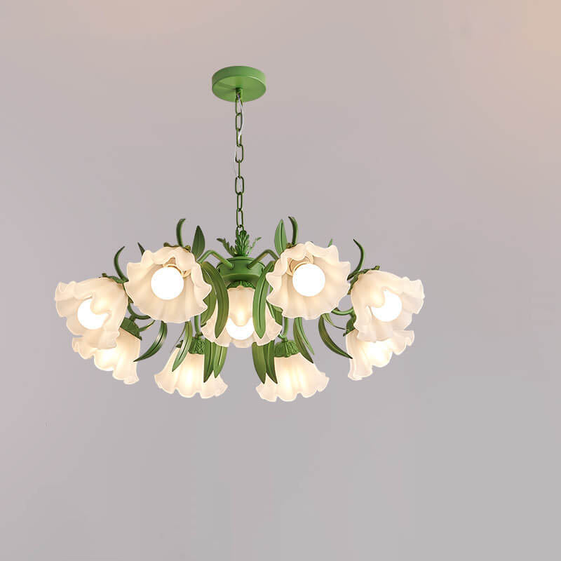 Contemporary Bell Orchid Iron Glass Chandelier