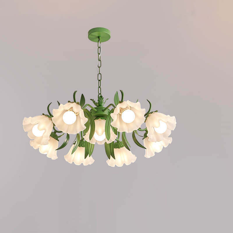 Contemporary Bell Orchid Iron Glass Chandelier