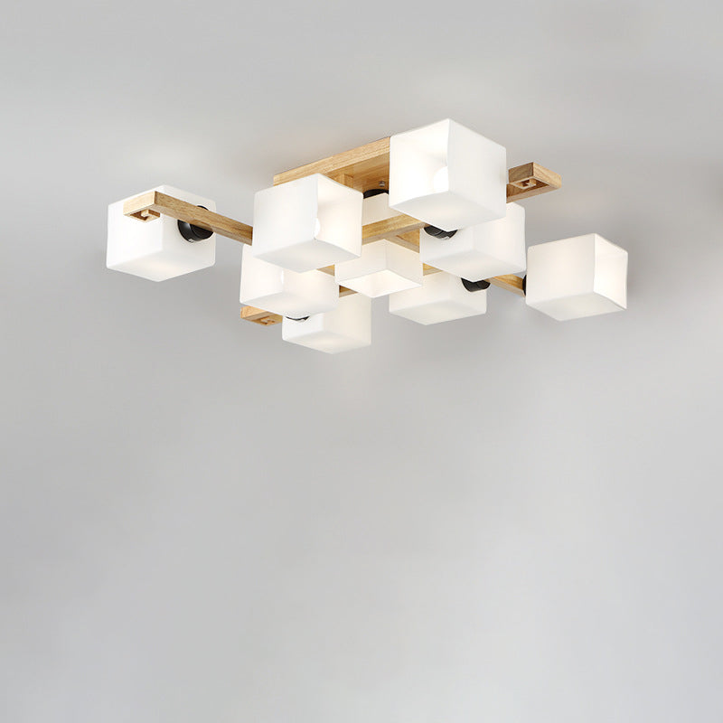 Japanese Wood Square 4/5/8/9-Light Ceiling Light
