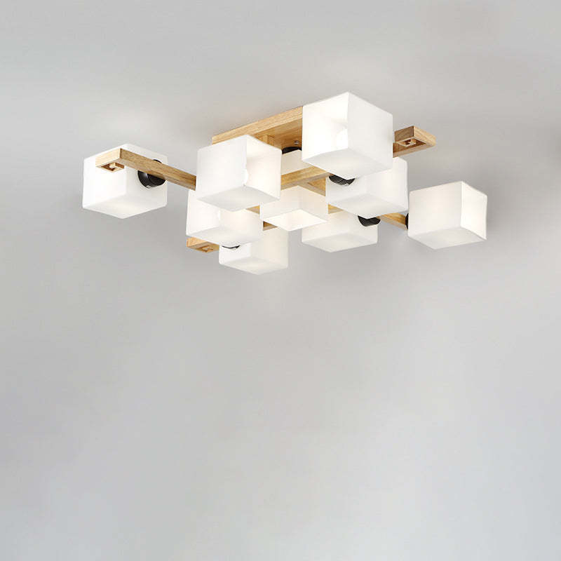 Japanese Wood Square 4/5/8/9-Light Ceiling Light