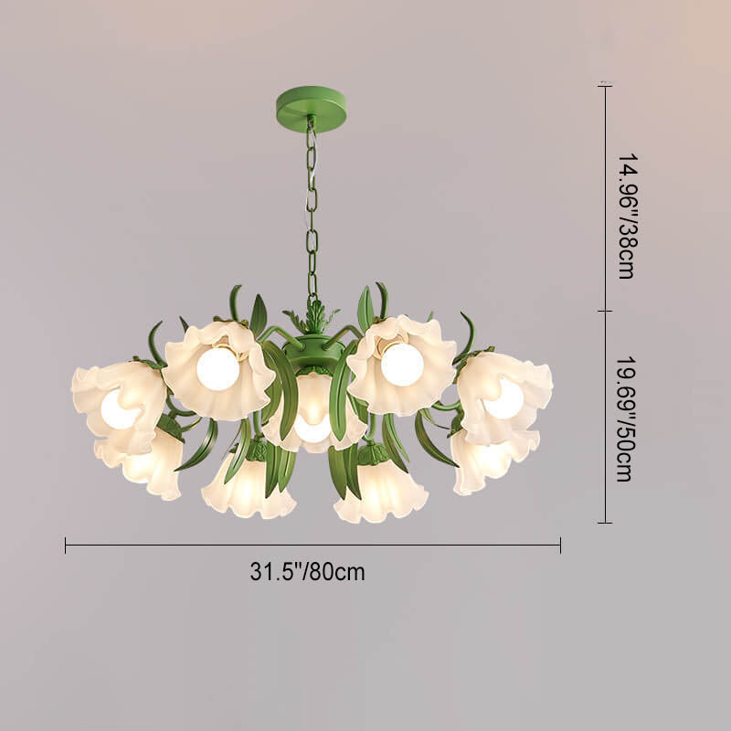 Contemporary Bell Orchid Iron Glass Chandelier
