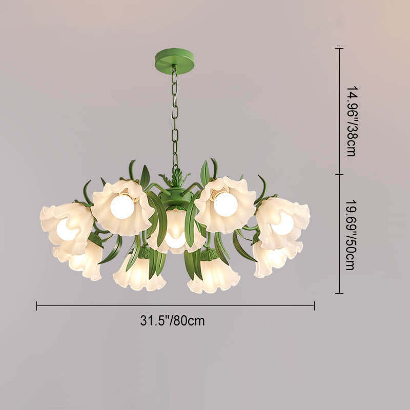 Contemporary Bell Orchid Iron Glass Chandelier