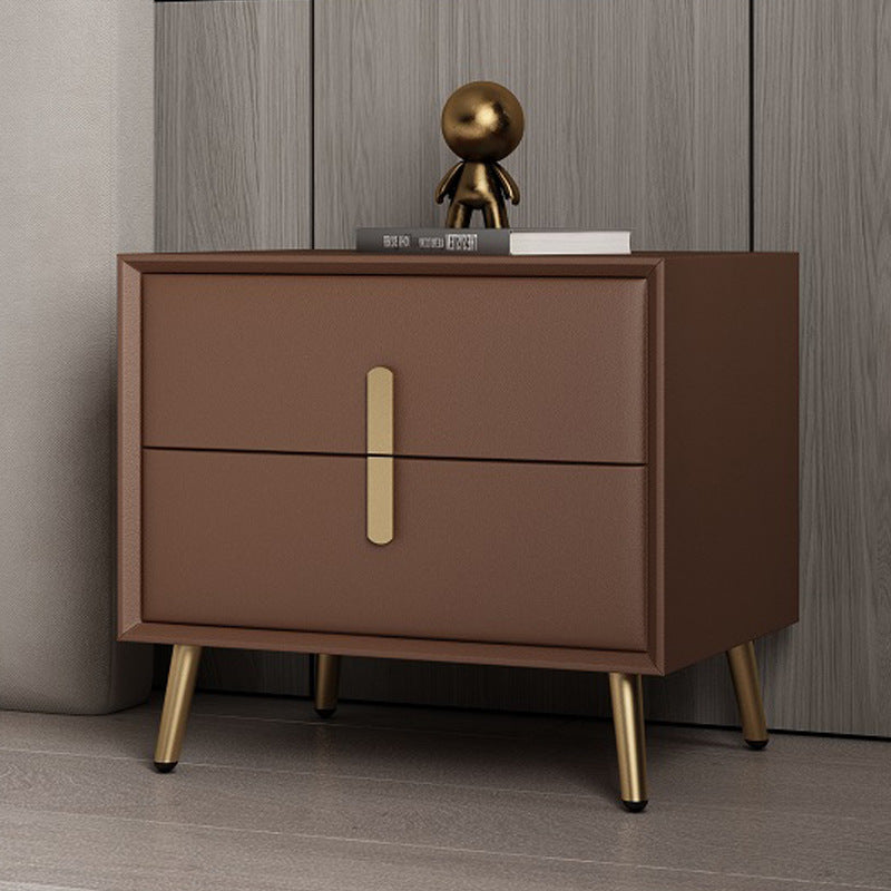 Modern Solid Wood Leather 2-Drawer Nightstand