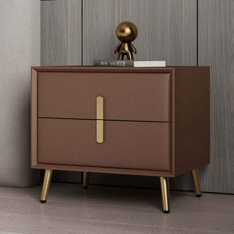 Modern Solid Wood Leather 2-Drawer Nightstand