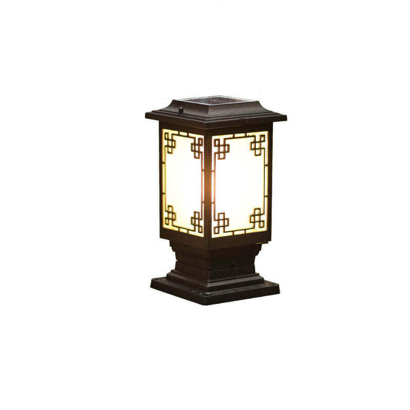 Solar Chinese Window Square Post Garden Light