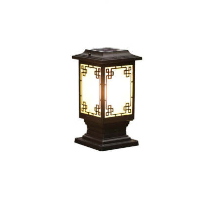 Solar Chinese Window Square Post Garden Light