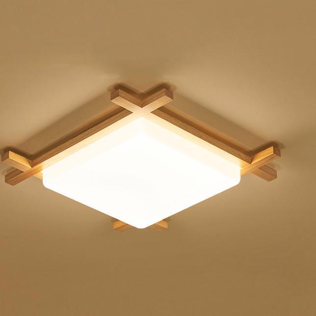 Modern Solid Wood Japanese Tatami LED Flush Mount Light