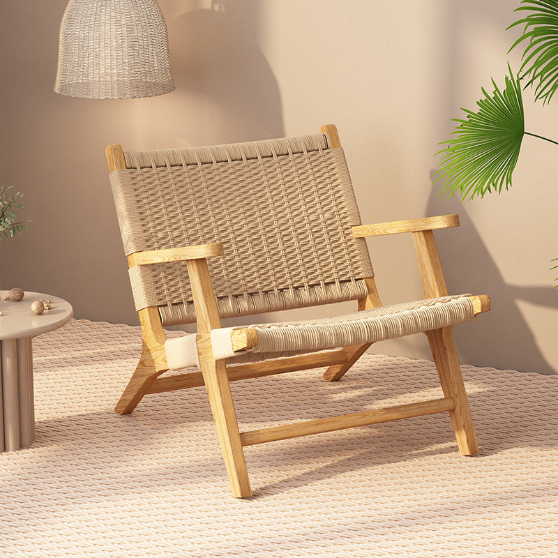 Nordic Woven Wood Rope Accent Chair — Armless / Walnut Color