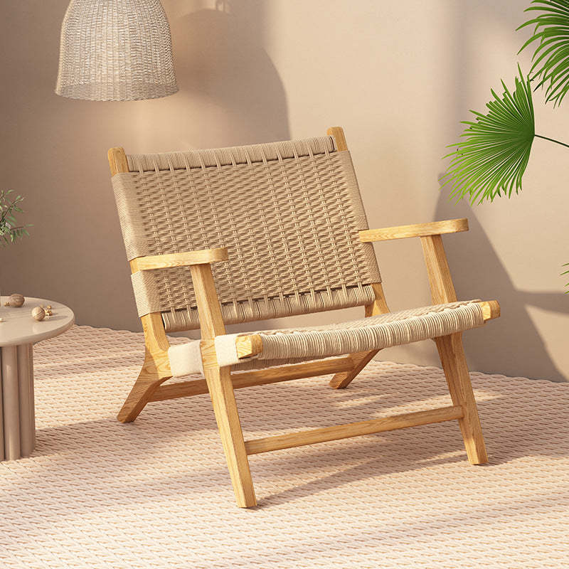 Nordic Woven Wood Rope Accent Chair — Armless / Walnut Color
