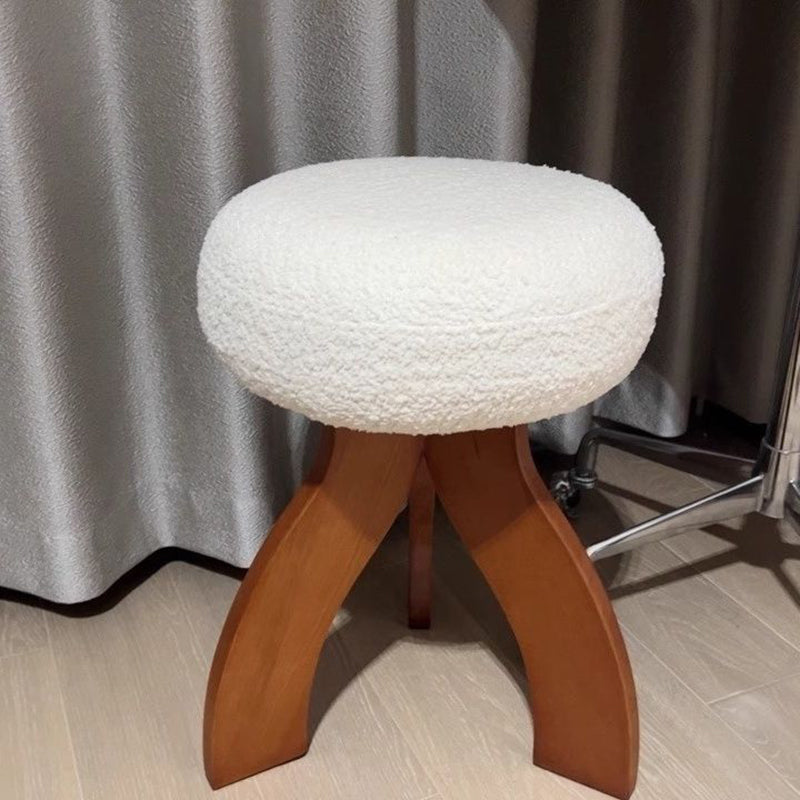 Contemporary Round Lambswool Velvet Footstool