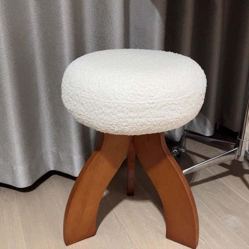 Contemporary Round Lambswool Velvet Footstool