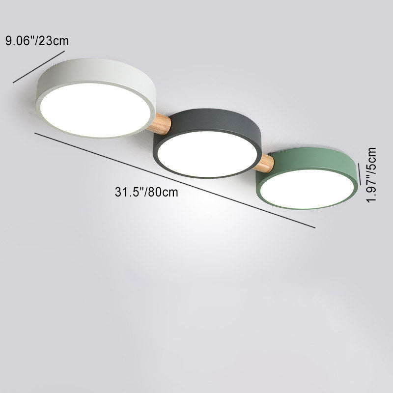 Scandinavian Macaron Iron Geometric Wood LED Flush Light