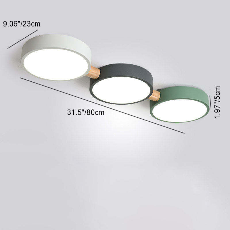 Scandinavian Macaron Iron Geometric Wood LED Flush Light