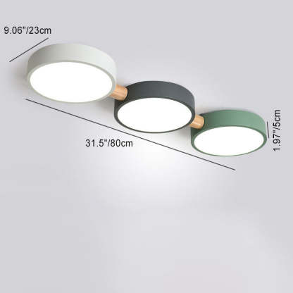 Scandinavian Macaron Iron Geometric Wood LED Flush Light