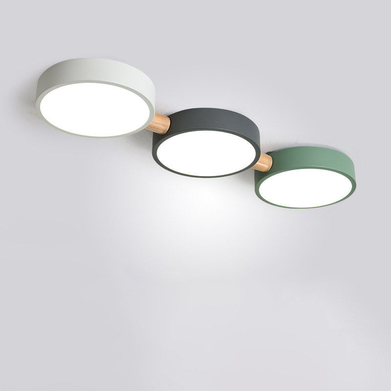 Scandinavian Macaron Iron Geometric Wood LED Flush Light