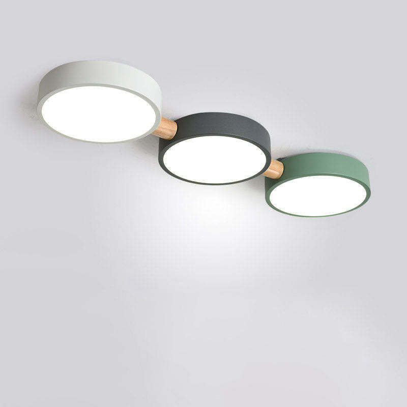 Scandinavian Macaron Iron Geometric Wood LED Flush Light