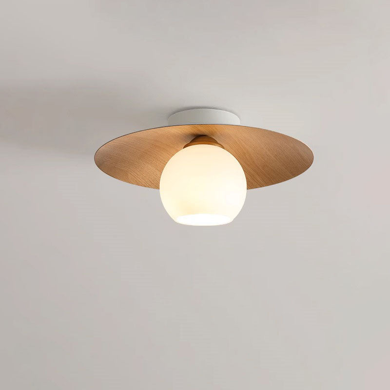 Lighom nordic round domed walnut semi-flush mount light in iron — 220V-240V (UK/AU