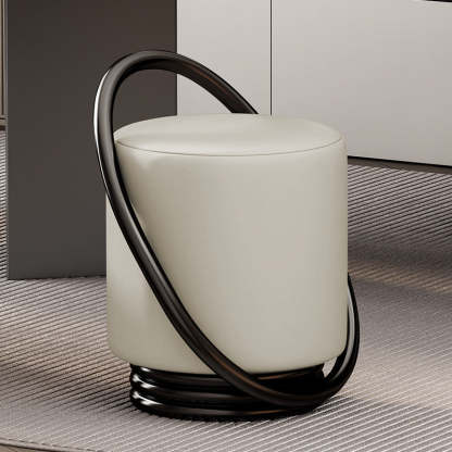 Contemporary Microfiber Leather Cylinder Vanity Stool — A / Off-White Seat + Black Frame