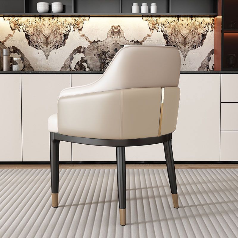 Modern Iron Leather Dining Chair with Armrest Backrest