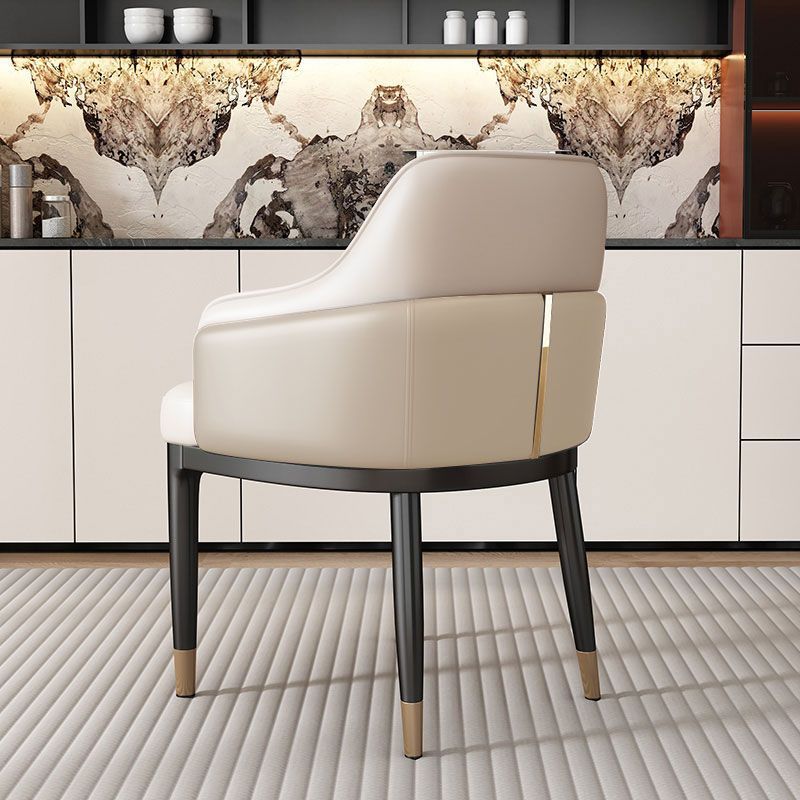 Modern Iron Leather Dining Chair with Armrest Backrest