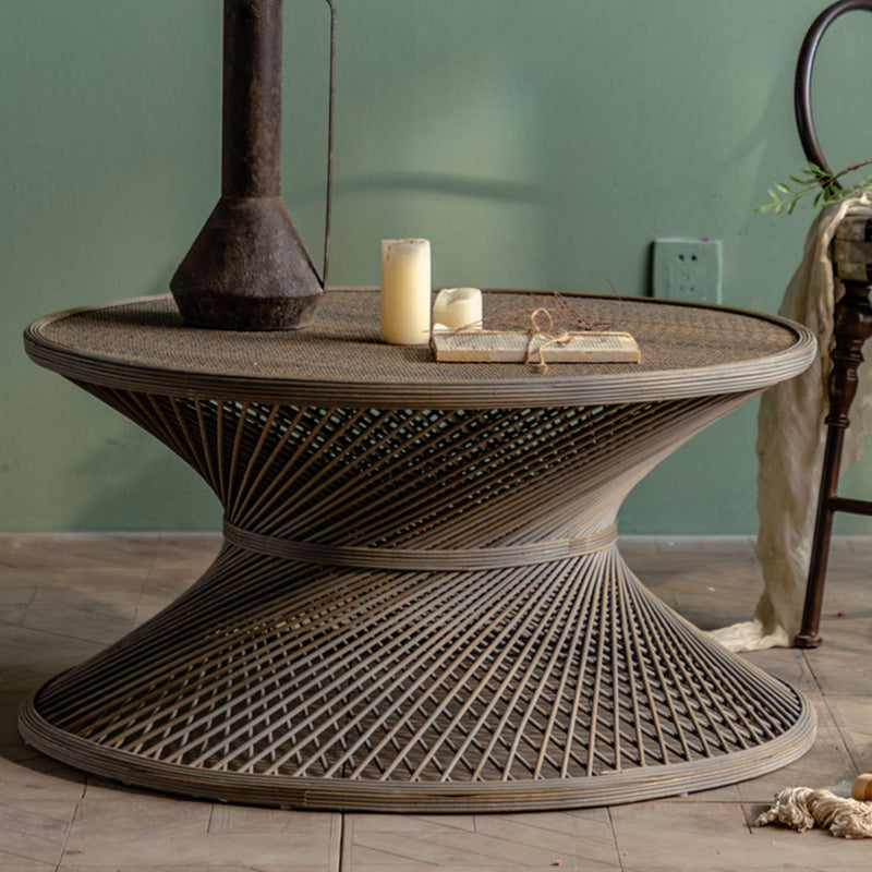 Japanese Round Rattan End Table