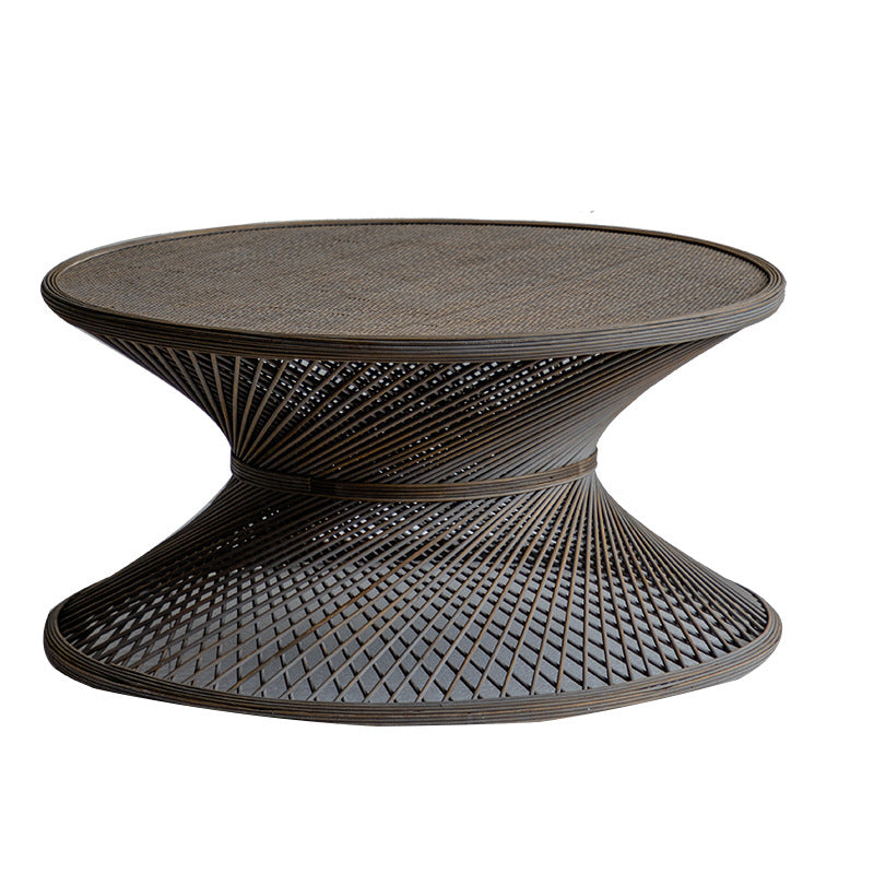 Japanese Round Rattan End Table